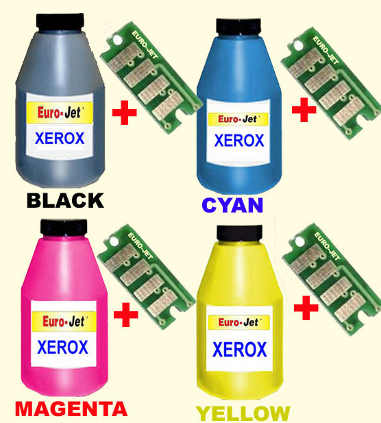 TONER  SET IN BOTTLE  & CHIP FOR XEROX 7500 BLACK + CYAN +MAGENTA +YELLOW 