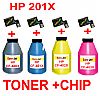 ΣΥΜΒΑΤΟ SET TONER BOTTLES + CHIP  BK+C+Y+M HP 201X, CF-400,1,2,3 X LASERJET PRO, M252n, MFP M277, 2,3K