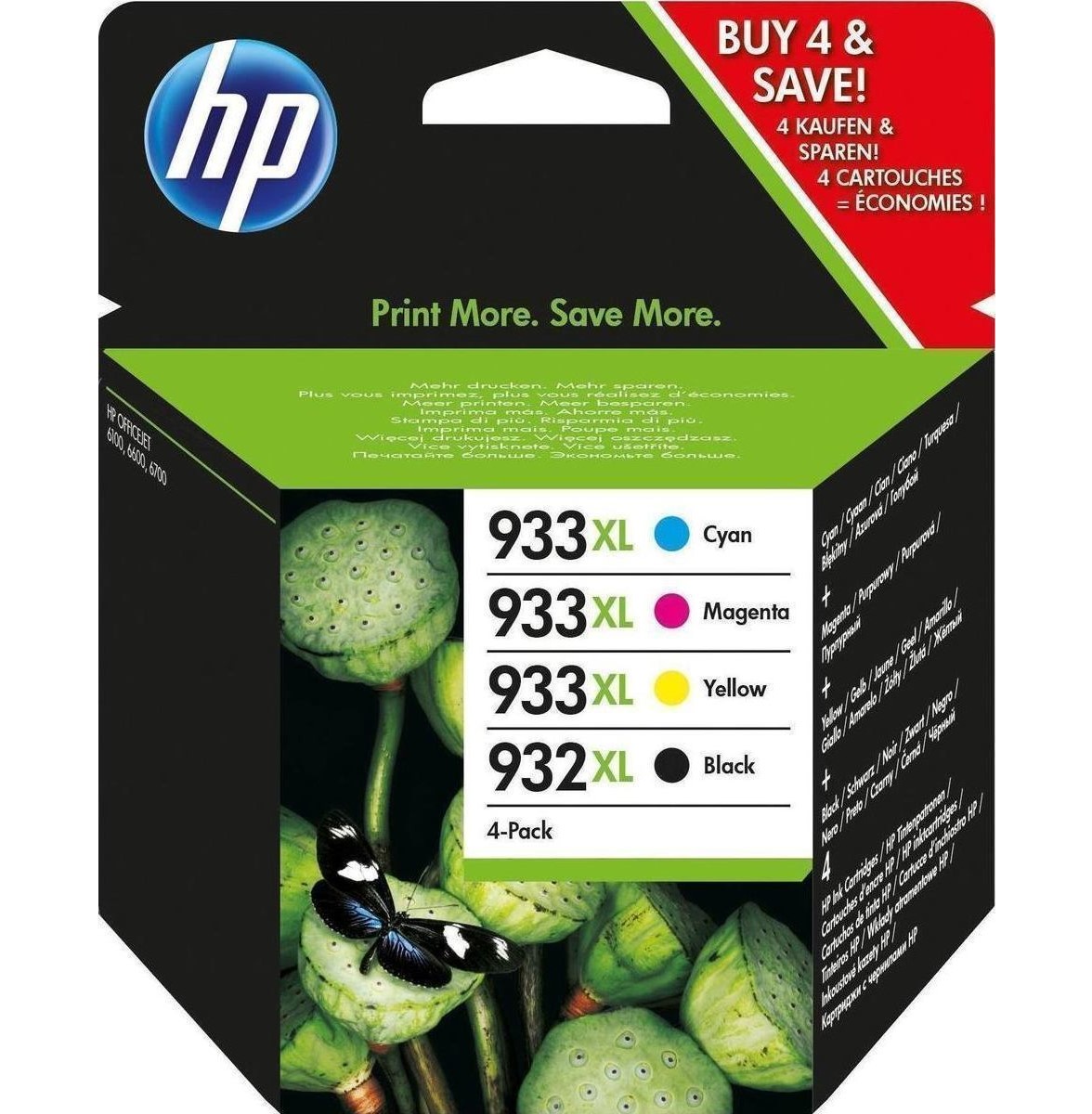 HP 932XL/933XL Πακέτο 4 Μελανιών Εκτυπωτή InkJet Κίτρινο / Κυανό / Ματζέντα / Μαύρο (C2P42AE)
